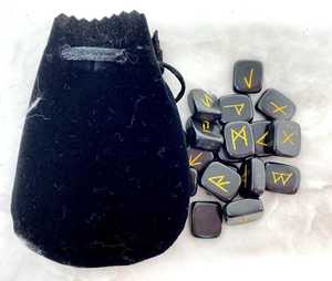 Black Tourmaline Rune Set Carved Natural <b>Crystal</b> Gemstone Agate Top Selling Love Style Reiki Set - Product Image 2