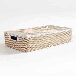 Best Seller Bohemian White <b>Rattan</b> Storage <b>Box</b> Bigsize Eco-Friendly Storage Basket <b>with</b> <b>Lid</b> Handles Made in Vietnam - Product Image 1