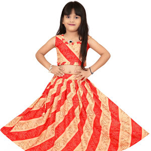 Shoryam Fashion - Lehenga Choli Rojo Bandhani para Niñas |   Traje Tradicional Étnico para Niños, para Bodas y Fiestas, Largo hasta el Suelo, de Secado Rápido - Product Image 1