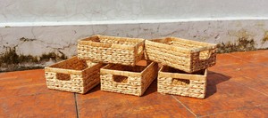 Cesta de lavandería de almacenamiento de hierba tejida con jacinto de agua al por mayor cesta de precio competitivo OEM con asas portátiles - Product Image 6