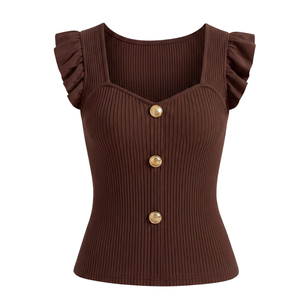 Blusa Casual de Verano para Mujer, Cuello Cuadrado, Manga Corta, Botones al Frente, Corte Holgado, 100% Algodón, Color Sólido - Product Image 1