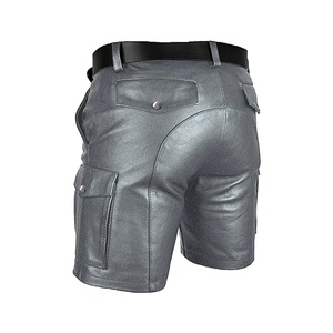 Streetwear Custom Men's <b>3</b>/<b>4</b> <b>Short</b> Faux Leather Drawstring Waist Breathable Vintage Casual Knitted Wide Leg Solid Leather <b>Shorts</b> - Product Image 4