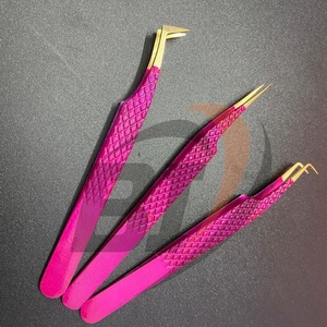 แหนบปลายแหลมสำหรับต่อขนตาปลอมสีชมพูแบบมืออาชีพ - Product Image 3