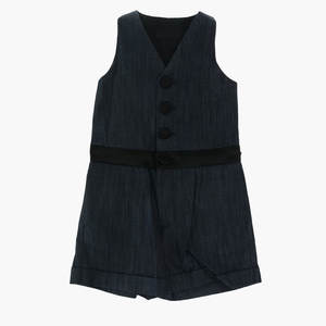 Traje Enterizo sin Mangas de Mezclilla y Algodón con Logotipo, 4 Bolsillos, Cierre de Botones, Color Azul, Trajes de Primavera-Verano, Precio de Fábrica - Product Image 1