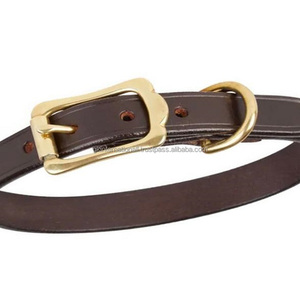 Collar de piel para perro, con brida gruesa de alta calidad, acabado marrón, primera calidad, con doble corona, hebilla chapada en oro, para mascotas - Product Image 6