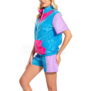 Femmes de haute qualité coton coupe-vent ensemble court motif solide col montant veste fermeture éclair taille élastique Shorts respirant - Product Image 2