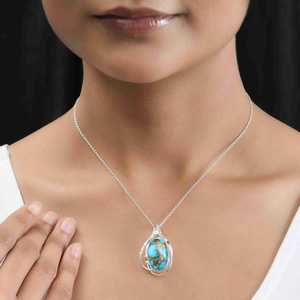 Collar con Colgante de Plata de Ley Turquesa Constellation, Joyería de Piedras Preciosas Budistas Tibetanas de Lujo Hecha a Mano para Aniversario - Product Image 3