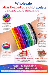 Glass Beaded Ball Classic <b>Stretch</b> <b>Bracelets</b> Natural Stone Colorful Stackable Elastic Jewelry Handmade Unisex Fashion Accessories - Product Image 6