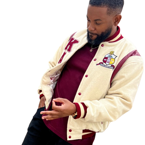 Veste universitaire en laine Kappa Alpha Psi Krimson and Kream avec lettres grecques en chenille, veste de fraternité haut de gamme - Product Image 6