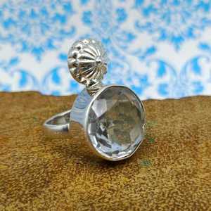 2024 New <b>Crystal</b> Design Clear Faceted Natural Gemstone <b>Ring</b> with Diamond 925 Sterling Silver Latest Sale - Product Image 1