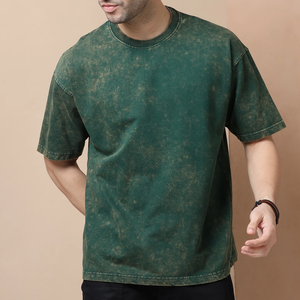 Camisetas lavadas con ácido para hombres de alta calidad 100% algodón Servicio OEM Precios bajos Patrón de letras Tipo de tela peinada - Product Image 1