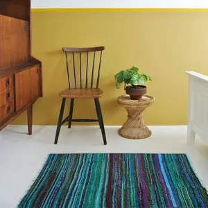 Tapis Chindi Turquoise Vibrant et Eco Friendly fabriqués à la main Décoration d'intérieurs élégants Tapis Chindi personnalisés à vendre - Product Image 4
