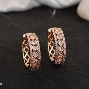 wholesale american diamond jewelry Rose Rhodium Polish Designer Wear Full Stone American Diamond Design Party Wear Earrings