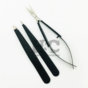 Pince à épiler noire professionnelle de haute qualité, ensemble de pinces à épiler noires, ciseaux en acier inoxydable, pince à épiler à ressort - Product Image 4