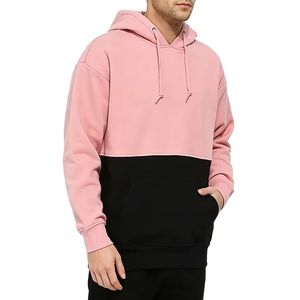 Sweat à capuche color block rose et noir pour homme - Pull décontracté à demi-zip avec cordon de serrage - Product Image 3