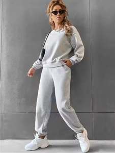 Sudadera de mujer de alta calidad con logotipo personalizado del fabricante, Conjunto de sudadera de 2 piezas, ropa de calle con hombros caídos, sudadera con capucha de lana de algodón de gran tamaño - Product Image 5