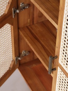 Armoire de cuisine en bois de teck naturel de conceptions modernes de Style nordique avec des portes de rotin stockage d'affichage de buffet pour des villas de salon - Product Image 4