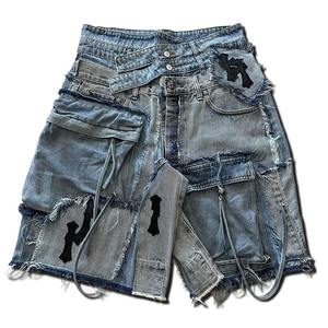 Custom Streetwear Men's <b>Jeans</b> <b>Shorts</b> Low Moq <b>High</b> <b>Waist</b> Fringe Street Wear Denim <b>Shorts</b> for Men - Product Image 1
