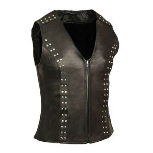 Chaleco de mujer de alta calidad motocicleta moda cuero genuino chaleco al por mayor cuero hecho a medida cuero de vaca - Product Image 6