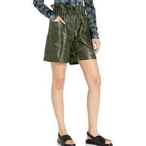Shorts de Cuero para Mujer de Alta Calidad, Corte Regular, Pierna Recta, Transpirables, Cintura Elástica, Corte Medio, Estilo Casual, Personalizables - Product Image 3