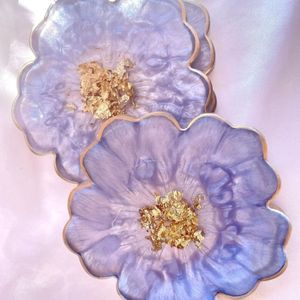 Posavasos de resina floral únicos, arte en resina epoxi, juego de posavasos azules y transparentes para té y decoración de la India - Product Image 3
