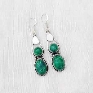 Pendientes de Malaquita Multicolor, Pendientes Colgantes Chapados en Plata 92.5, Joyería de Cristal Boho Hecha a Mano, Regalo para Mamá, Regalo para Ella - Product Image 4