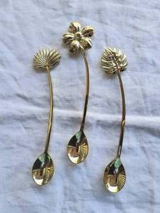 Vintage Design <b>Gold</b> Plated Stainless Steel <b>Spoon</b> Set of 3 Leaf Shape Handles Perfect for Wedding Kitchen Use Direct from India - Product Image 6