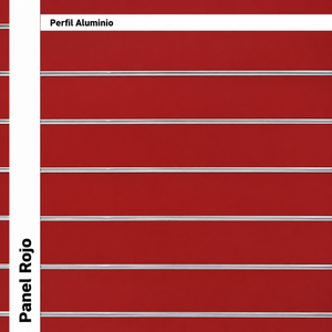 Paneles de Slatwall Reforzados Rojos de 19 mm con Inserciones de Aluminio Natural de 1.2 mm, 1200x2440 mm, Modernos Exhibidores Preensamblados Hechos en España - Product Image 2