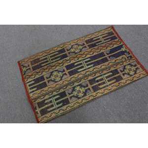 Alfombra Turca Vintage, Alfombra Pequeña de 2.3x3.5 pies, Alfombra Azul Abstracta - Product Image 1