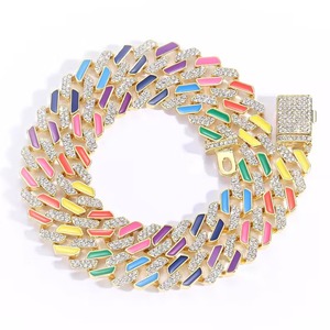 925 เงินสเตอร์ลิงIced Out Rhinestoneโซ่คิวบา,หลายสีสีแดงเคลือบZircon Chainเครื่องประดับHip Hop,ไมอามี่Prong Chain - Product Image 3