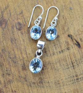 Handmade <b>Silver</b> Boho Style <b>Earrings</b> Pendant <b>Set</b> Jewelry 925 <b>Sterling</b> <b>Silver</b> Blue Topaz Gemstone Trending Jewelry for Women Gift - Product Image 1