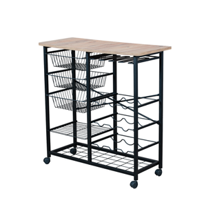 Carrito de Almacenamiento Rodante para Cocina con Estante para Vino, Carro Metálico Multiusos con Superficie de Madera, Organizador Multifuncional 60x40x30cm - Product Image 1