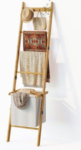 Étagère échelle en bambou style minimaliste, décoration rustique pour la maison, support en bois pour couvertures et serviettes, pour l'organisation des couettes domestiques - Product Image 2