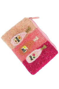 Pochette à monnaie avec broderie de perles de rocaille faite à la main Design personnalisé Perles de rocaille élégantes Porte-monnaie Couleur rose Blanc et rose - Product Image 6