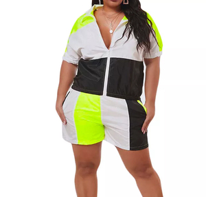 Conjunto de pantalones cortos cortavientos de poliéster para mujer Chándal deportivo para correr con cremallera y secado rápido - Product Image 5
