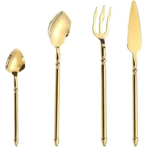 Ensemble de 5 couverts en acier inoxydable utilisés dans les ustensiles de cuisine Table à manger Café Usage domestique Couverts plaqués couleur or Poignée supérieure - Product Image 6