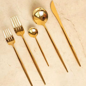 Juego de Cubiertos de 5 Piezas, Cuchillo, Cuchara, Tenedor, Juego de Cubiertos Dorados, Mango Cuadrado Grueso, Acero Inoxidable, Juego de Cubiertos Dorados - Product Image 1