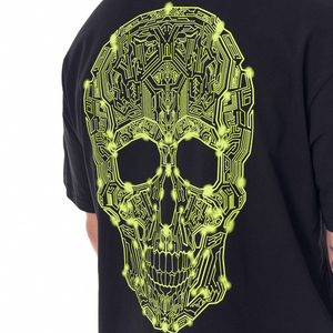 เสื้อยืดผู้ชายผ้าฝ้ายสีพื้นทรงโอเวอร์ไซส์ ดีไซน์ไหล่ตก พิมพ์ลายโลโก้ เสื้อยืดผู้ชาย เสื้อยืดสีดำทรงโอเวอร์ไซส์ - Product Image 3