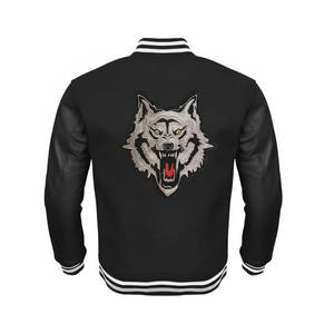 Chaquetas universitarias de lana clásicas unisex, puños acanalados frontales con botón a presión, pedidos al por mayor para escuelas y equipos - Product Image 2