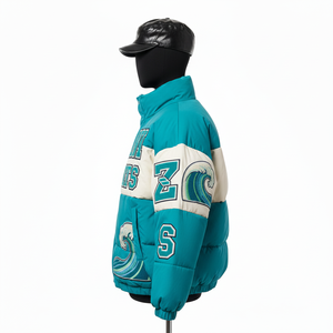 Veste matelassée haut de gamme pour femmes, tissu isolant en polyester, style à panneaux blancs et turquoise, logo brodé personnalisé, veste matelassée pour femmes - Product Image 3