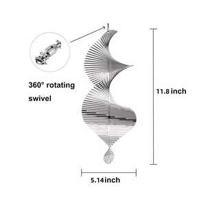 Go19 3d Roestvrijstalen Spiraalvormige Windspinner-Buiten Hangende Tuindecoratie, Achtertuin Kunst, Zilveren Metalen Draaitafel Windgong - Product Image 2