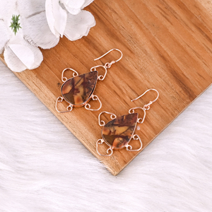 Pendientes de Piedras Preciosas de Jaspe de Imagen de Alta Calidad, Chapados en Oro Rosa, Joyería Étnica de Alta Calidad - Product Image 3