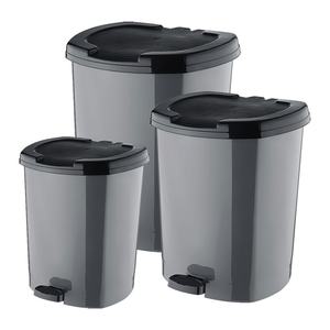 Ensemble de poubelles à pédale durables, lot de 3, en plastique PP, avec couvercle, pour déchets ménagers, type à pression, écologiques, amovibles - Product Image 1