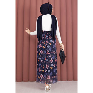Jupe en tulle bleu marine à fleurs de style bohème avec taille élastique et décorations imprimées en mousseline douce - pour femmes - Product Image 5