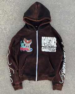 Sudaderas con cremallera completa de felpa francesa de algodón 100% unisex, sudaderas con capucha y logotipo personalizado del fabricante al por mayor, sudaderas con capucha para hombre con patrón de tinte - Product Image 1