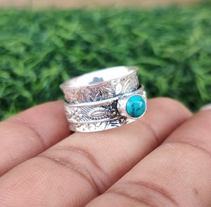 Anillo de estilo bohemio de Plata de Ley 925 con piedras preciosas turquesas, joyería hecha a mano para mujer, regalo de boda o traje de fiesta para esposas - Product Image 4