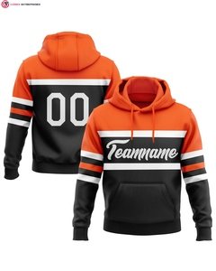 Sweat-shirt de sport 100% coton cousu sur mesure Sweat-shirt à capuche d'hiver noir or-ligne rouge Logo avant teint uni motif solide - Product Image 6