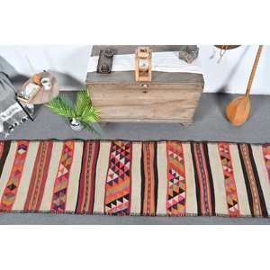 Tapis Turc Vintage Ethnique Beige 2.6 X 11ft Grande Surface Classique Rectangle Patchwork Design Laine PP Matériel Latex pour Couloir - Product Image 5