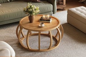 Mesa de Centro de Madera Antigua Tradicional Inspirada en el Patrimonio, Patas de Madera Resistentes, Portátil y Ecológica para una Sala de Estar Estable - Product Image 2