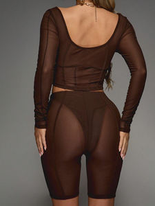 Camisetas de malla transparente personalizables, conjuntos de pantalones cortos, ropa de dormir de noche Sexy para mujer, conjuntos de dos piezas de malla transparente, conjuntos de pantalones cortos de secado rápido para mujer - Product Image 2